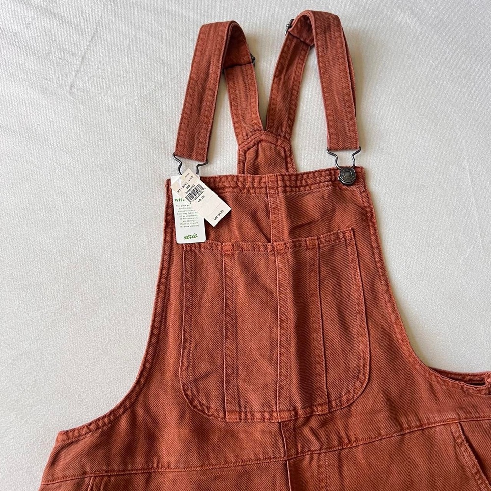 Aerie Brand NWT Rust Orange Overalls Linen Cottagecore Flowy Y2K Prairie Western - Picture 2 of 8